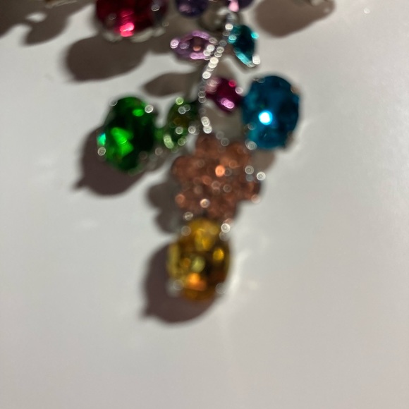 Silver and blue floral statement jewelry, necklace and earrings set, maximalist - Picture 3 of 8